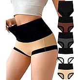 Annenmy Super High Waisted Underwear for Postpartum Women Tummy Control Brief Cotton Panties 5 Pack