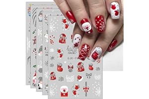 JMEOWIO 10 Sheets Glitter Christmas Nail Art Stickers Decals Self-Adhesive Snowflake Winter Holiday Cute Red Santa Nail Supplies Nail Art Design Decoration Accessories