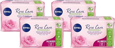 NIVEA Biodegradable Rose Care Cleansing Wipes 50 sheets Pack of 4