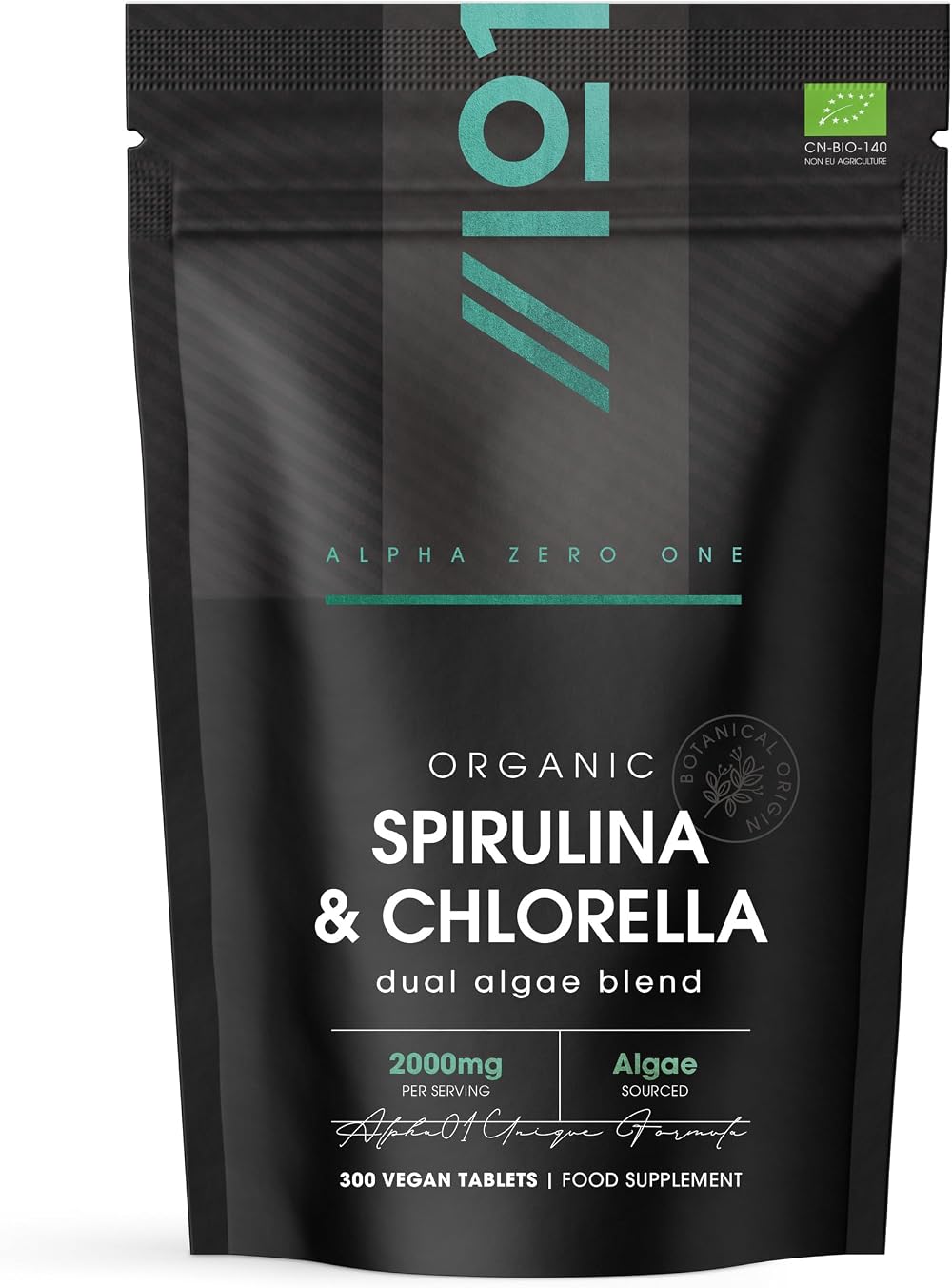 Alpha01 Organic Spirulina & Chlorella 2000mg 300 Tablets 75 Day Supply