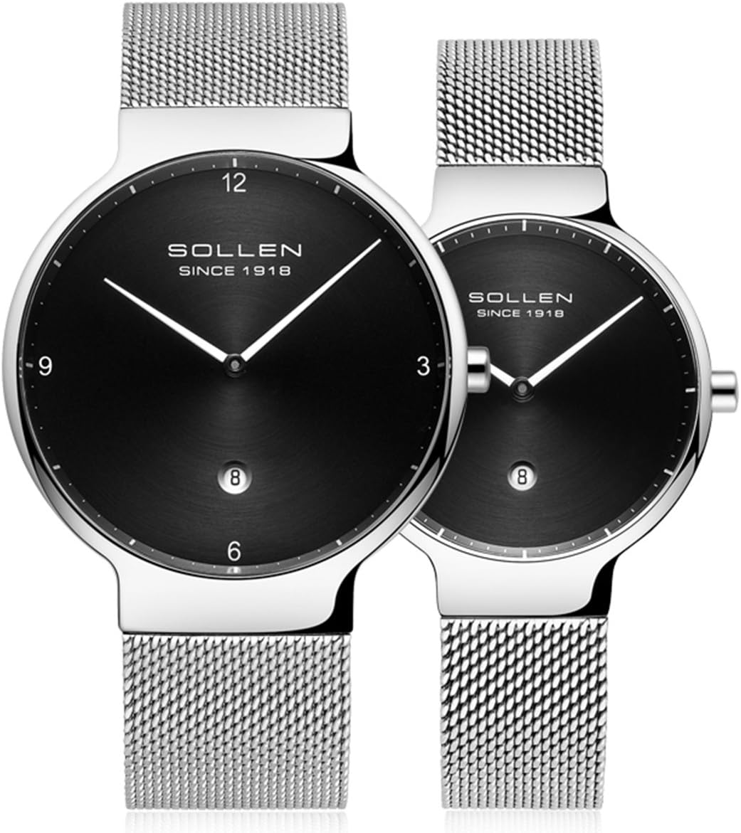 His and Hers Watch, Elegant 6.95mm Ultra-Thin Analog Waterproof Quartz Couple Watch,1 Pair Lovers' Watch SL-9015