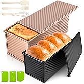 Dipanist 2Pack Pullman Loaf Pans with Lids – 2.2 LB & 1 LB Dough Capacity, Non-Stick Carbon Steel Bread Pans for Homemade Sandwich and Sourdough Bread, Corrugated Toast Mold