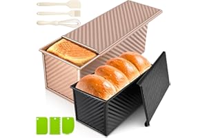 2Pack Pullman Loaf Pans with Lids – 2.2 LB & 1 LB Dough Capacity, Non-Stick Carbon Steel Bread Pans for Homemade Sandwich and