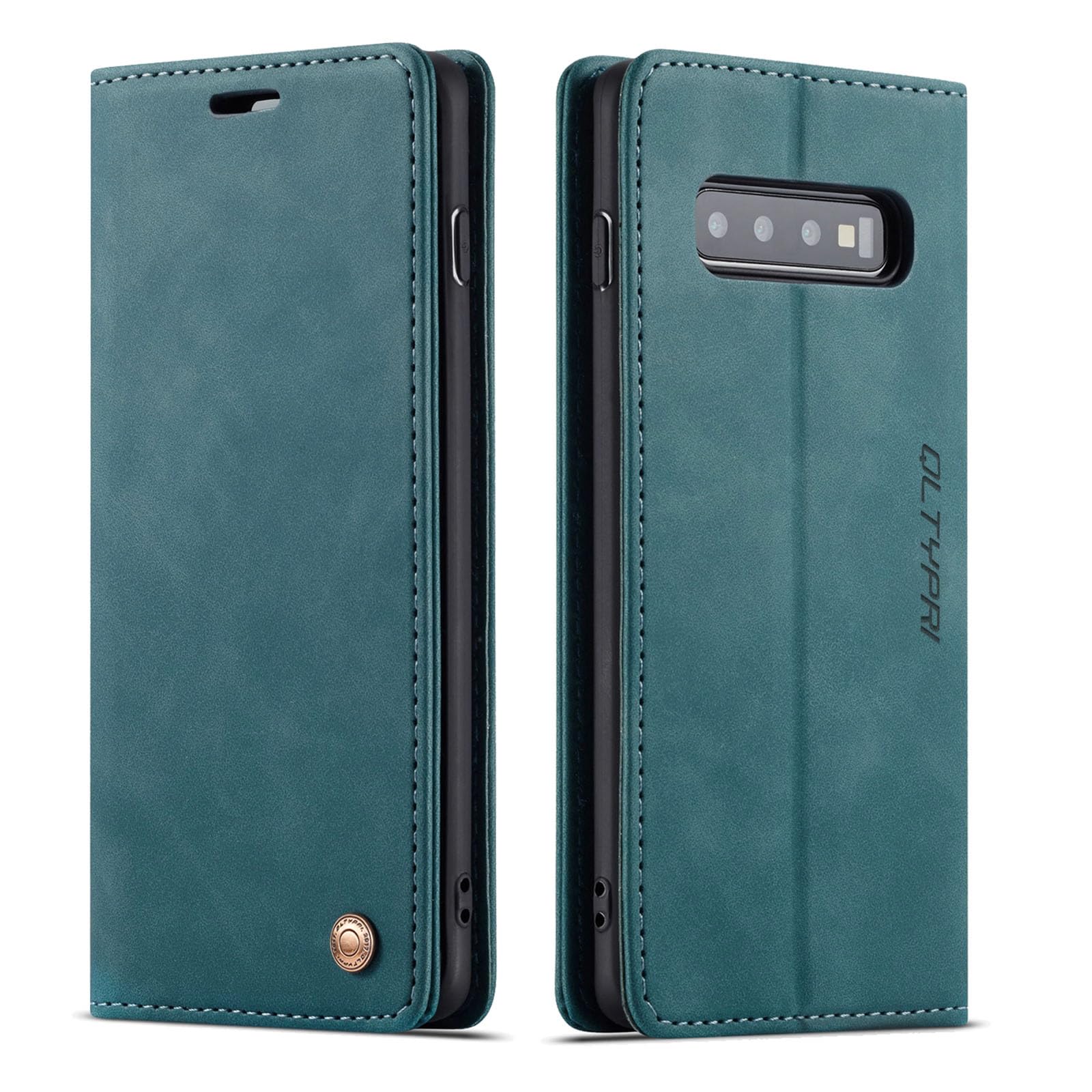 QLTYPRI Case for Samsung Galaxy S10, Vintage PU Leather Wallet Case Card Slot Kickstand Magnetic Closure Shockproof Flip Folio Case Cover for Samsung Galaxy S10 - Blue