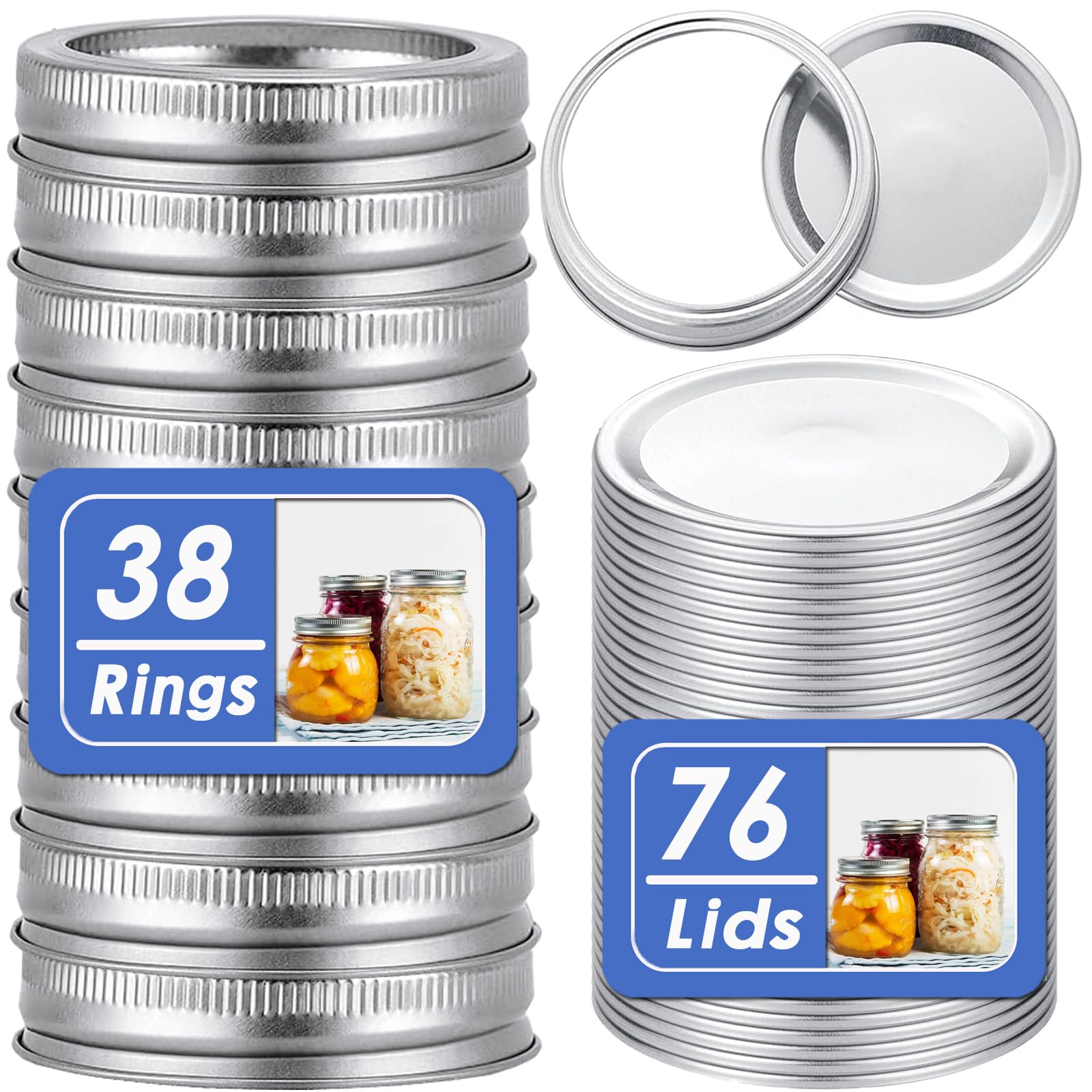 Photo 1 of 114Pcs Regular Mouth Canning Lids with Rings Fits Ball, Kerr & More, Premium Mason Jar Lids with Bands/Rings for Regular Mouth Ball, Kerr Jars - Food Grade Material (80Lids + 40Rings)