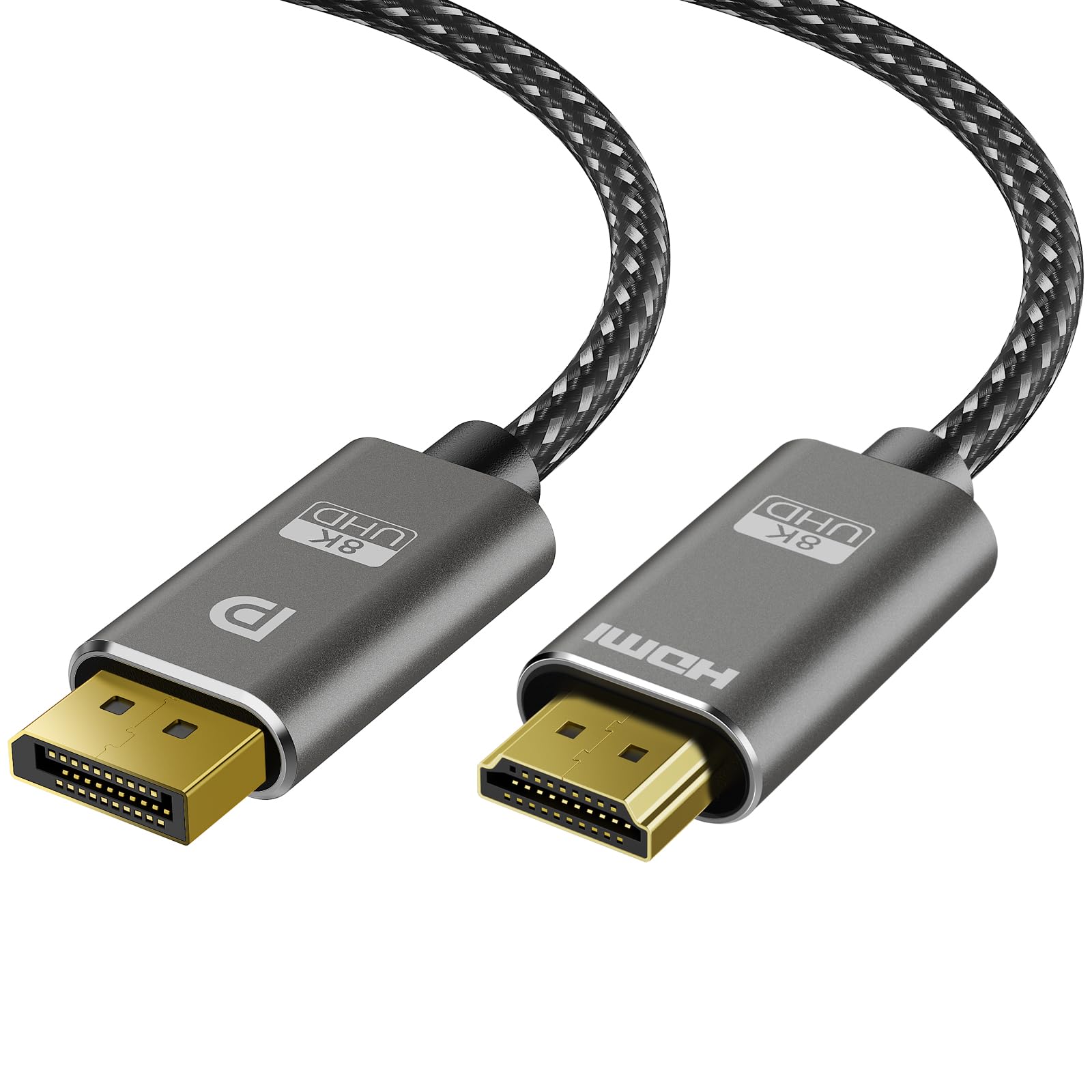 Photo 1 of 8K DisplayPort to HDMI Cable 6 ft, 8K@60Hz, 4K@240Hz, 2K@240HZ Nylon Braided, Unidirectional DisplayPort 1.4 Source to HDMI 2.1 Display, DP to HDMI Compatible with PC, Dell, AMD, Lenovo, Monitor, HP