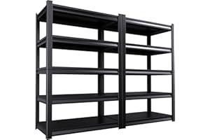 AOJUFEO 72" H Garage Shelving Heavy Duty Storage Shelves Adjustable Garage Shelves 5 Tier Metal Shelving Unit Utility Rack Shelf for Storage Kitchen Warehouse Pantry, Black (72 "H x 35.4 "W x 15.7" D)