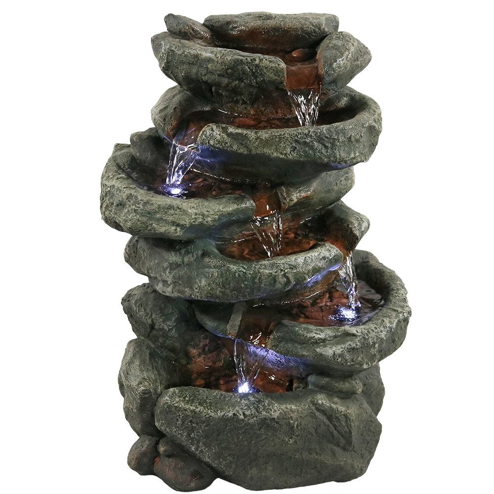 Shop Amazon.com | Tabletop Fountains Shop Amazon.com | Tabletop Fountains - Sunnydaze 6-Tier Stone Falls Tabletop Water Fountain with LED Light, 10 Inches Wide x 15 Inch Tall