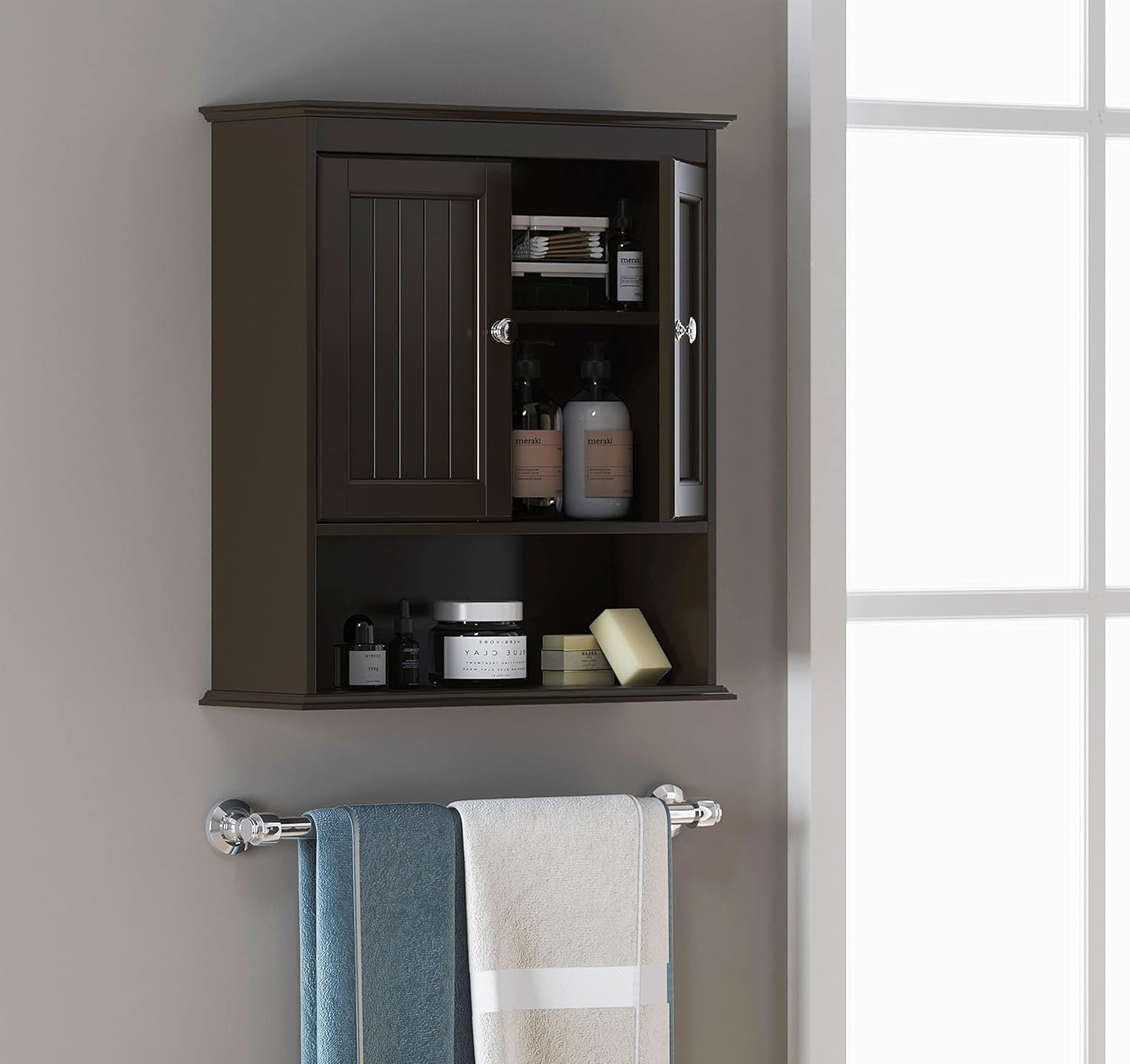 Spirich Home Bathroom Cabinet Wall Mounted with Doors, Wood Hanging Cabinet, Wall Cabinets with Doors and Shelves Over The Toilet, Bathroom Wall Cabinet,Espresso