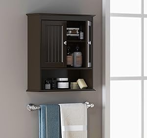 Spirich Home Bathroom Cabinet Wall Mounted with Doors, Wood Hanging Cabinet, Wall Cabinets with Doors and Shelves Over The Toilet, Bathroom Wall Cabinet,Espresso