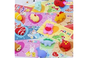 KIDDOKIDS COOL THINGS FOR COOL KIDS 28 Packs Valentines Day Gift Cards with Cute Kawaii Mochi Squishy to Squeeze for Kids School Classroom Valentine’s Exchange Greeting Cards Party Favors, Stress Relief Fidget Toy