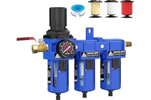 ATINY Three Stage Air Drying System, 3/8" NPT Air Compressor Filter Dryer, Air Dryer for Compressor,Semi-Auto Drain,5 &0.5 &0.01 Micron Filter Cartridgewith Ball Valve Metal Bracket