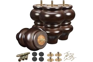 SHANJUE Wood Furniture Legs 5 inch Sofa Legs Pack of 4,Round Couch Legs Espresso Mid Century Desk Legs,Sofa Replacement Parts,for Dresser, Sideboard, Recliner, Coffee Table