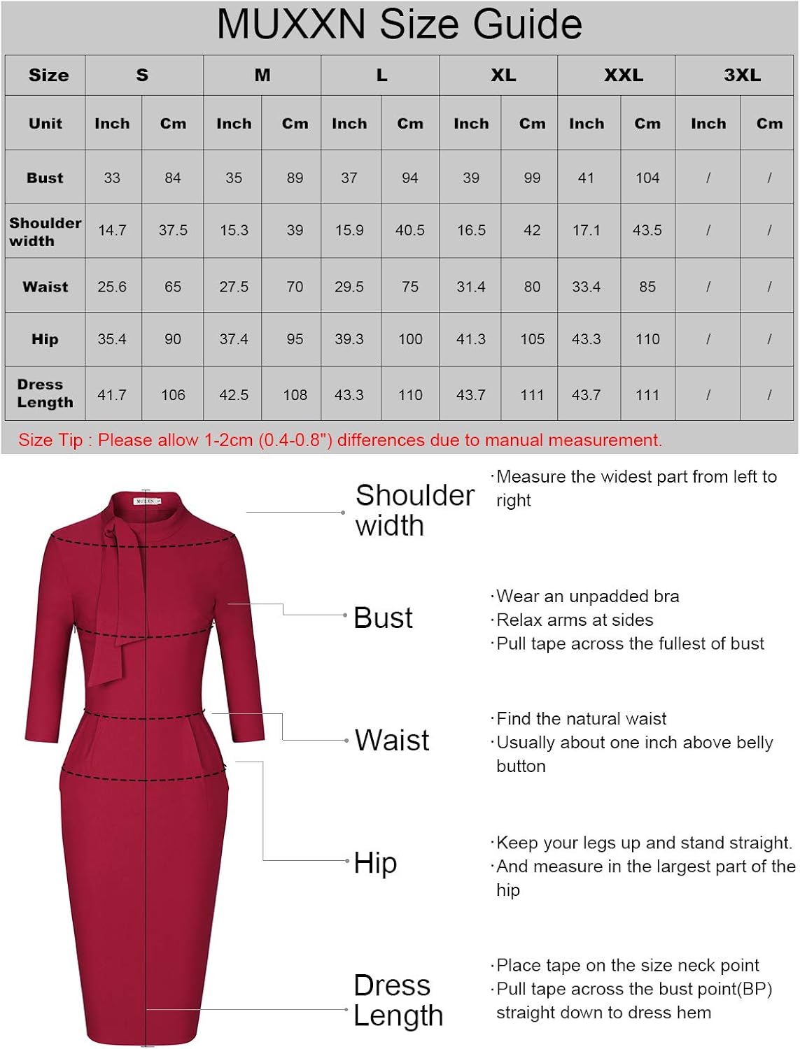 MUXXN Women's Classic Vintage Tie Neck Formal Cocktail Dress with Pocket: Clothing