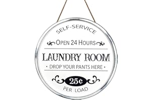 GENIUS DUCK Laundry Room Decor - Farmhouse Wall Decorations for Laundry, Rustic Vintage Framed Round Wooden Sign - 12 x 12 x 0.75 inch