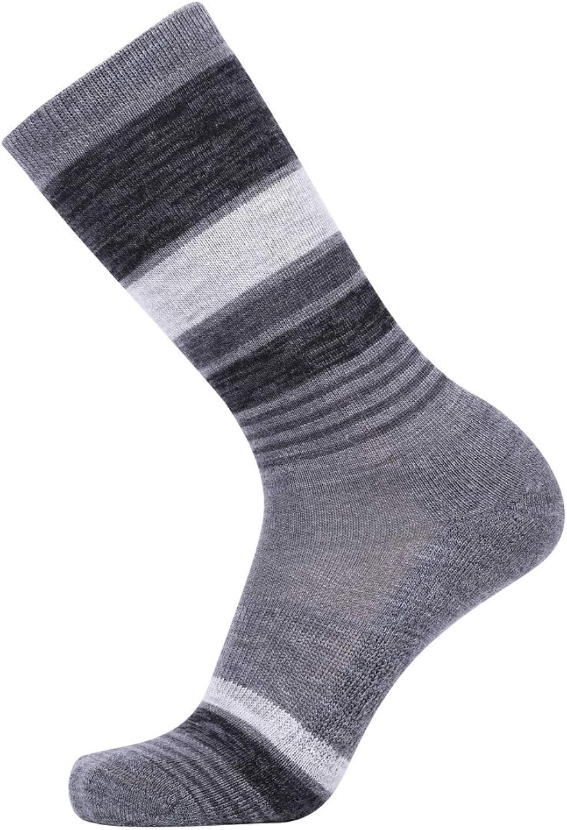 EnerWear 4 Pack Women's Merino Wool Outdoor Hiking Trail Crew Sock (US Shoe Size 4-10, Black Stripe/Dark Grey/Multi): Clothing