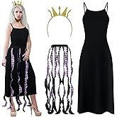 Silicherry 3 Pcs Women Octopus Costume Black Purple Octopus Dress Long Tentacles Gold Crown Undersea Witch for Halloween
