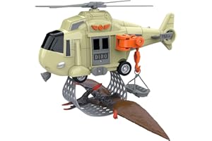 VIIGER Dino Rescue Helicopter Toy Playset with Pterosaur, Dinosaur Animal Transport Toy Airplane, Lights and Sound Friction Power Rotatable Propeller, Safari Rescue Vehicle Toys for Boys Kids Toddler Gifts
