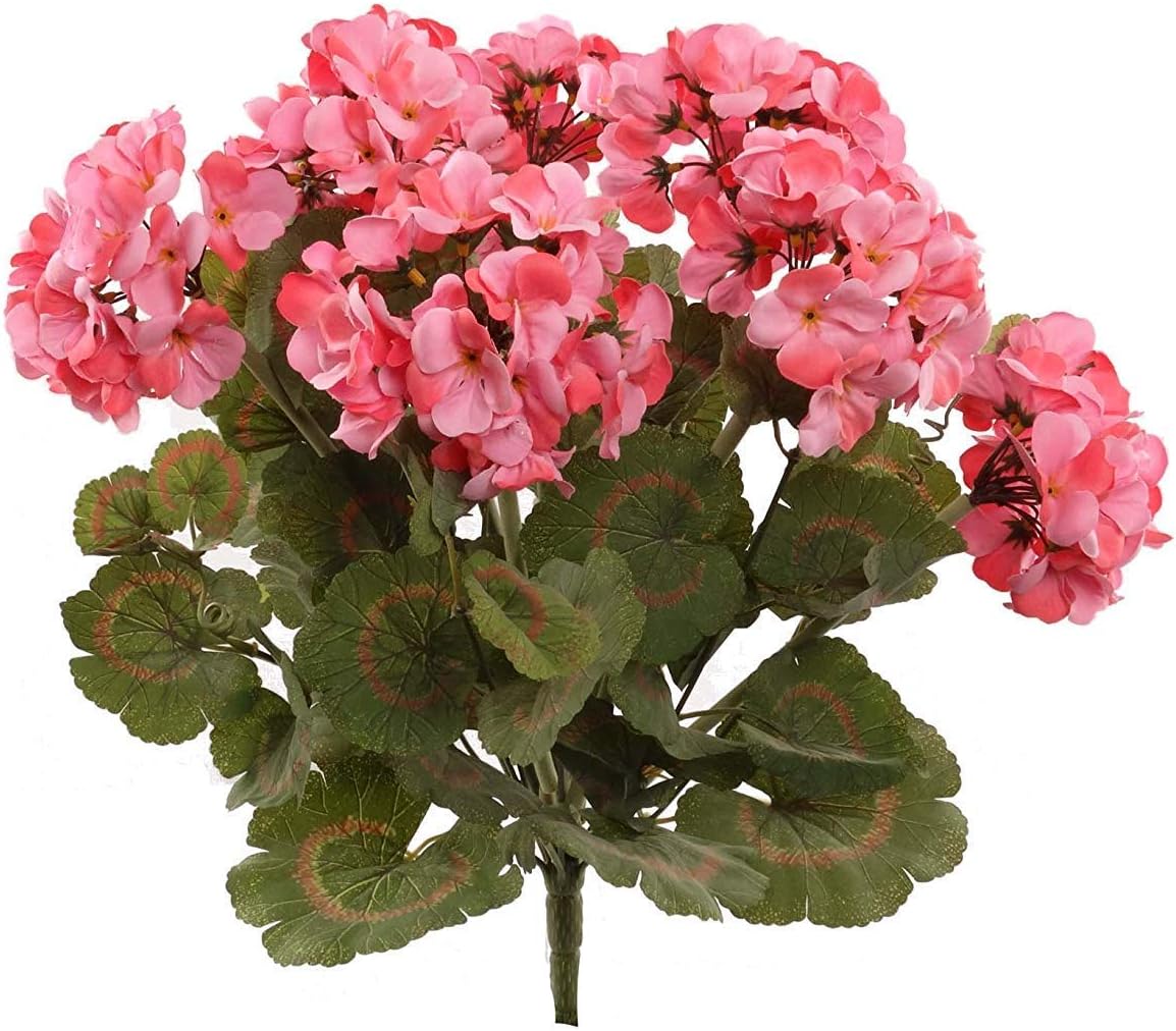 Larksilk Pink Artificial Geranium Flower Bush | Decorative Silk Artificial Plant Perfect for Outdoors or Indoor Décor, 18-Inch Tall, 12-Pack