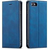 QLTYPRI Case for iPhone 16e, Premium PU Leather Cover TPU Bumper with Card Holder Kickstand Hidden Magnetic Adsorption Shockproof Flip Wallet Case for iPhone 16e - Blue