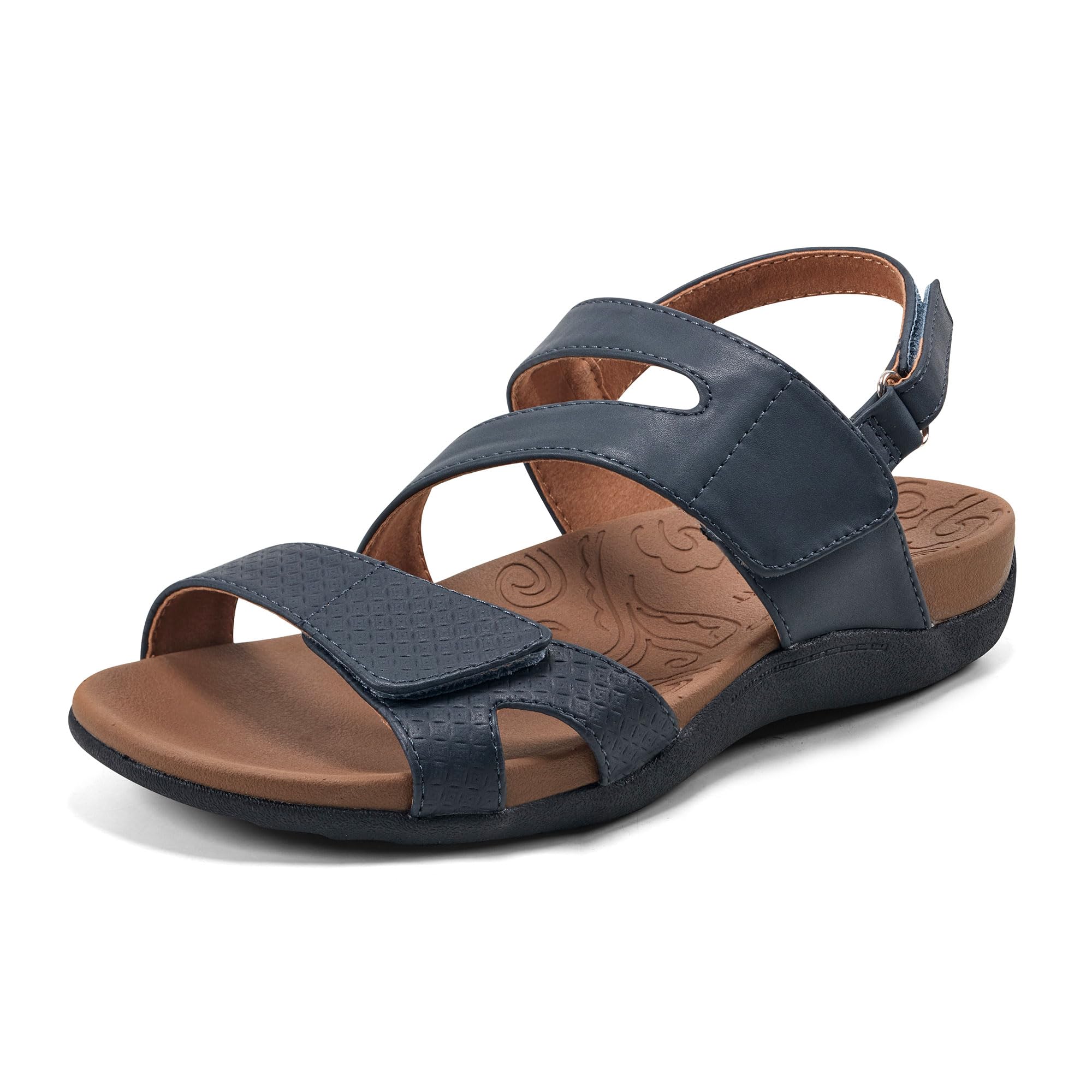 Rockport Women’s Adjustable Strap Flat Sandal, Blue, 6.5