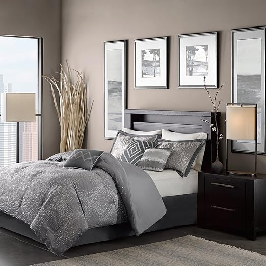 Amazon Com Madison Park Quinn 7 Piece Comforter Set Grey King