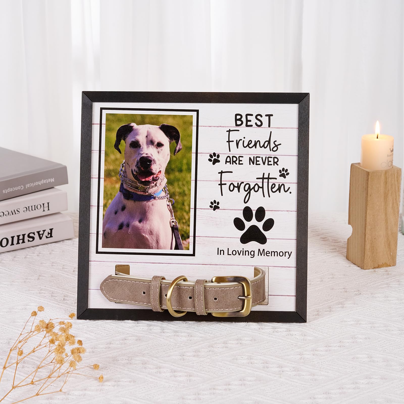 GUANKE Dog Memorial Gifts, 4X6 Wood Pet Memorial Picture Frame, Dog Cat Photo Frame, with Collar Holder Dog Cat Photo Frame, for Animal Lovers (White)