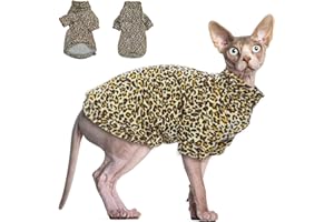 JL WARMPAWS Sphynx Cat Sweater Leopard Hairless Cat Clothes Sweater Shirt Soft Warm Long Sleeves Pullover Pet Clothes Pajamas Dog Cloth for Small Dogs Jumpsuit Pet Sweaters (Leopard, Large)