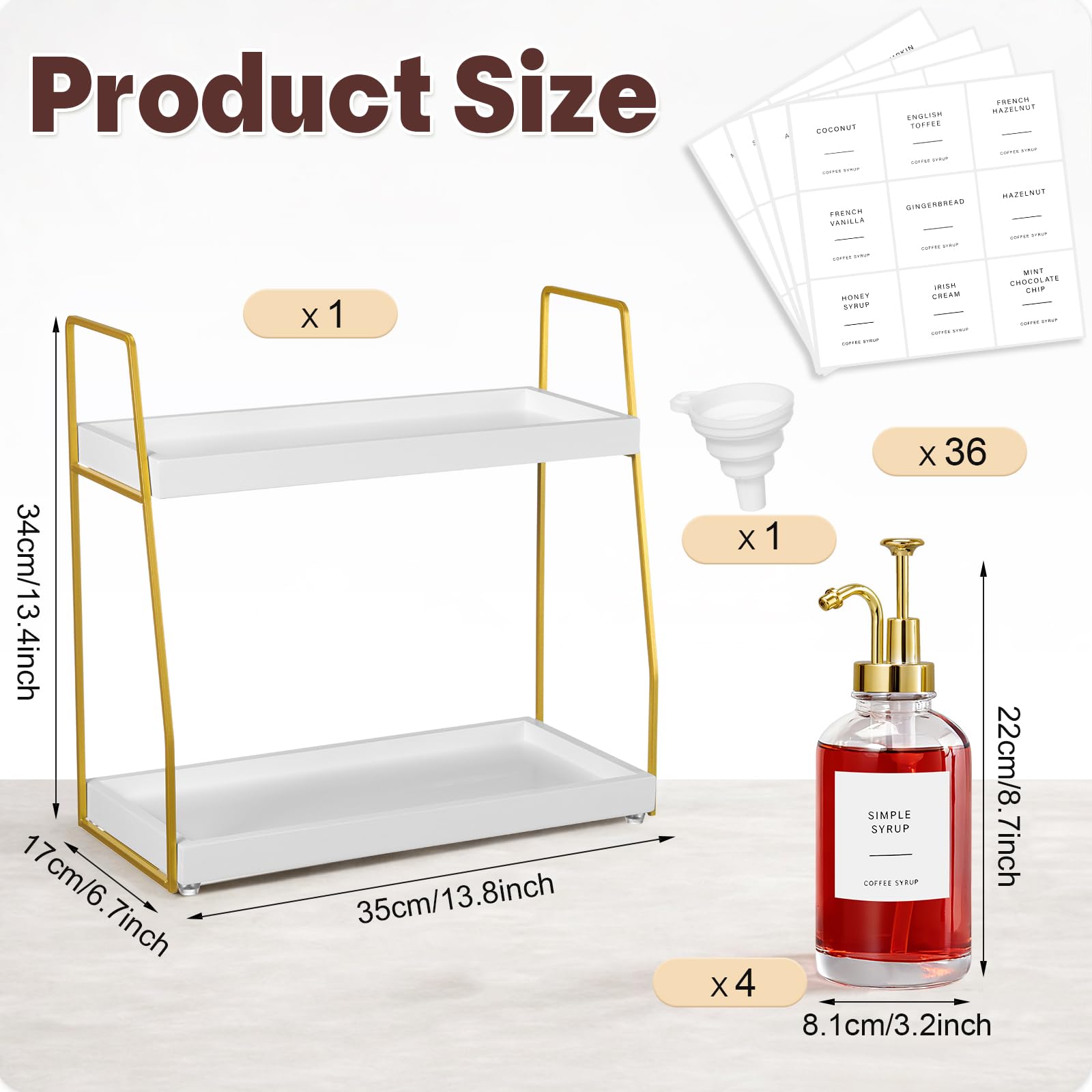 Condition photo showing As Is for leinuosen coffee bar accessories, 2 tier wooden cup organizer station and 4 coffee syrup dispenser,