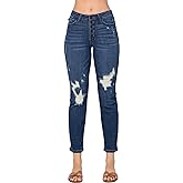Judy Blue Women's High Waist Zigzag and Button Fly Destroyed Boyfriend Jeans