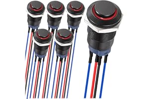MKBKLLJY 6Pcs 12mm Latching led Push Button Switch Black Shell with pre-Wiring, IP65 Waterproof Push Button Switch,1NO 1 Normally,Self-Locking with Red LED for Auto Car Marine Boat