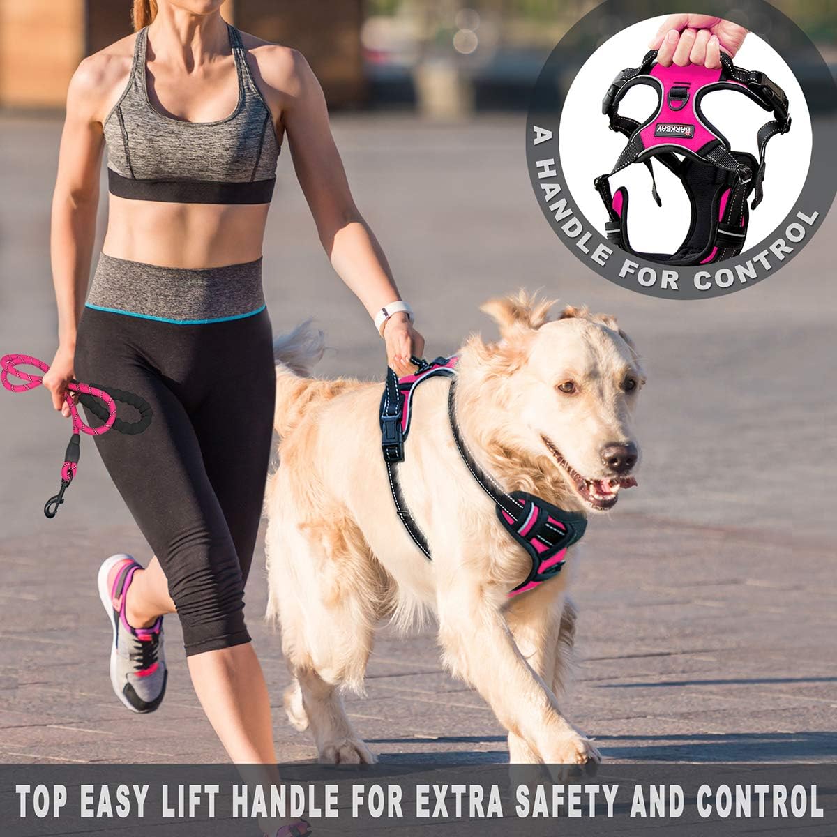 BARKBAY No Pull Dog Harness Large Step in Reflective Dog Harness with Front Clip and Easy Control Handle for Walking Training Running(Pink,L) - Image 4