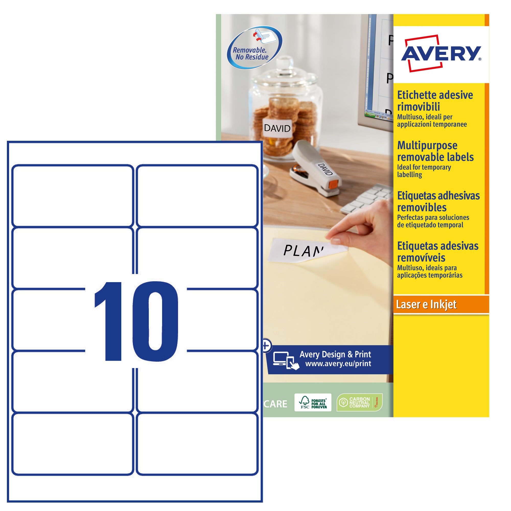 Avery Zweckform L4744REV-25 Universal Labels 25 Sheets / 250 Labels / 96 x 50.8 mm White