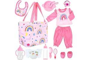 UNICORN ELEMENT 13 Pcs Baby Doll Clothes and Accessories for 14-18 inch Dolls, Baby Doll Feeding and Caring Set with Baby Doll Diaper Bag, Clothes, Diapers, Bottles, Pacifier, Best Gift for Kids