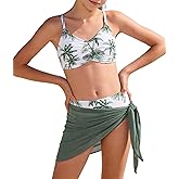 GRACE KARIN Girls Swimsuit Bikini Bathing Suit for Teens Ruched Tankini Beach Hawaii Swimwear with Cover Up Skirt 8-16Y