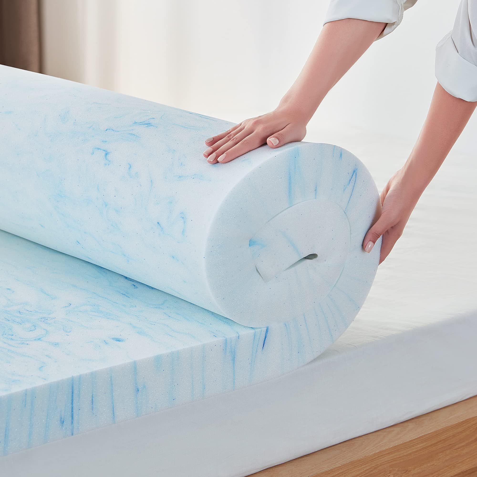 Photo 1 of LINSY LIVING 3 Inch Mattress Topper Full, Cooling Gel Infused Swirl Memory Foam, Soft Mattress Topper for Firm Mattress, CertiPUR-US Certified Bed Topper, Full Size