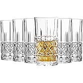 binsakao Tall Highball Glasses Set of 6, 14 Ounce Cups, Textured Designer Glassware for Drinking Water, Beer, or Soda, Trendy and Elegant Dishware, Dishwasher Safe