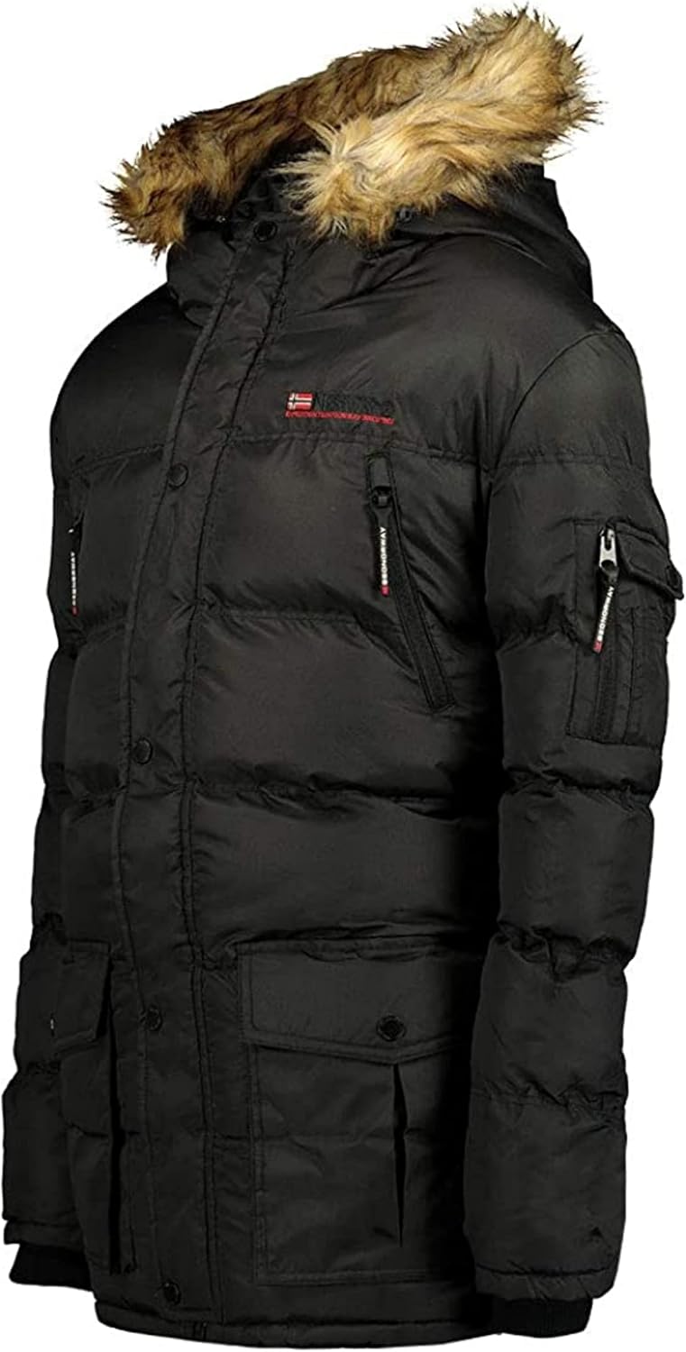 Geographical Norway BRAVICI MEN - Mannen Warm Gewatteerde Jas - Mannen  Winter Warm Gevoerde Jas - Lange Mouwen Windbreaker Jacket - Kwaliteit  Licht Gewicht Stof Vulling ZWART XL: Amazon.nl