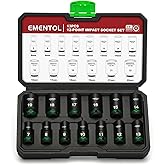 EMENTOL 3/8" Drive Impact Socket Set, Semi-Deep Sockets, 13 Pieces, Metric (7-19mm), 12 Point, CR-MO, Stamped and Ink Filled
