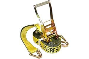 Everest Premium Ratchet Tie Down – 1 PK – 2 IN – 27 FT – 3333 LBS Working Load – 10000 LBS Break Strength – Double J Hook – Cargo Straps Perfect for Moving Appliances, Lawn Equipment and Motorcycles