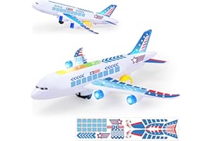 Tcvents Airplane Toys for Toddlers 3-5, Kids Play Airplanes Aeroplane Musical Plane with Flashing Lights and Sounds, Bump and Go Toy Airplane for Boys & Girls 2 3 4-7 8 9 Birthday Gift (DIY Sticker)