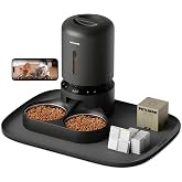Bundle of PETLIBRO Automatic Cat Feeder with Camera for 2 Cats (Dual Tray, Black) and 6 Packs Pet Food Desiccant Bag and Silicone Cat Food Mat