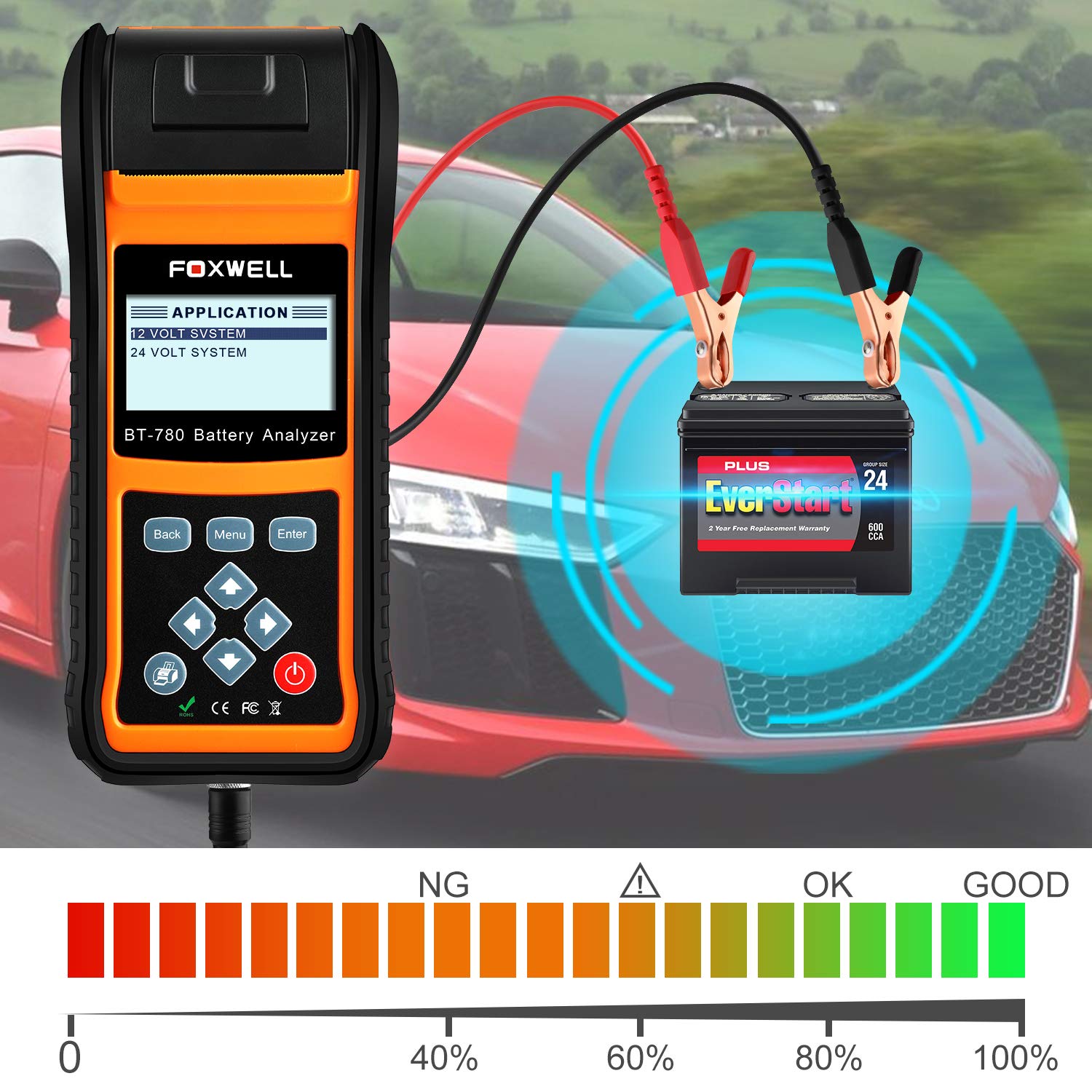 FOXWELL Battery Tester 12V 24V Car Battery Load Analyzer Starting And