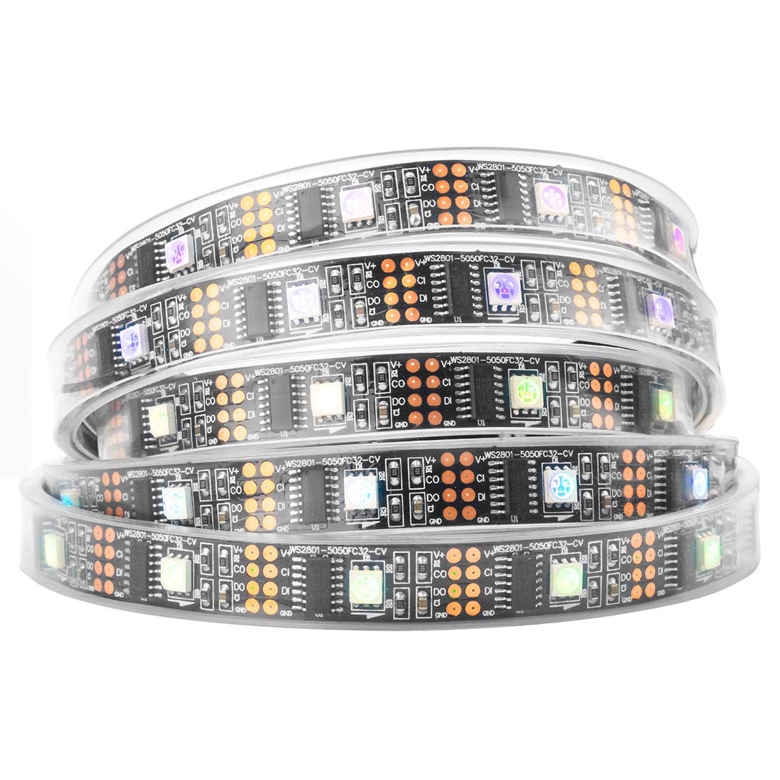 BTF-LIGHTING WS2801 5050 SMD RGB 32Leds/m 128leds Addressable Individual Waterproof IP67 Black PCB Pixel Strip Light DC5V 4M 13.1ft