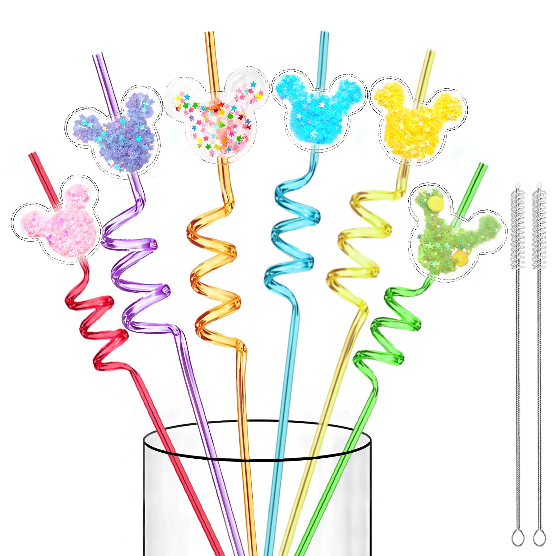 Photo 1 of 24 Glitter Mouse Ear Party Favors-Reusable Drinking Straws-Birthday Oh Twodles Party Supplies- Plastic Straws for Boys Girls Party Decorations,Princess Theme Crazy Silly Straw with 2 Cleaning Brushes
