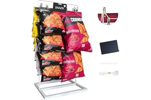 EAVAN Chip Rack Display Stand with Thickened Base, Snack and Chip Bag Holder, Concession Stand Supplies with 40 Chip Clips, Snack Organizer for Pantry, Chip Stand Display for Party, White, M