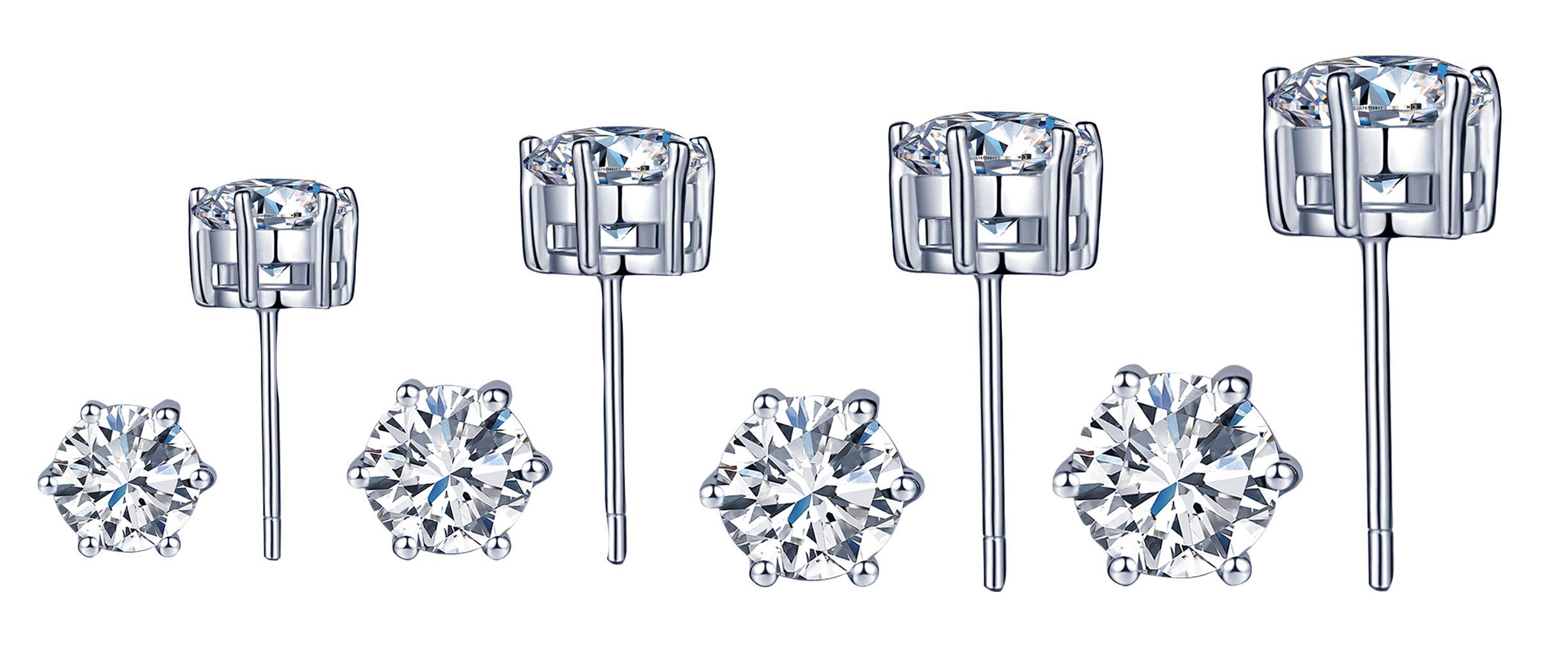 925 Sterling Silver Stud Earrings - Cubic Zirconia Stud Earrings Hypoallergenic Earrings Stud Earrings Set for Men Women Girl 3mm-6mm