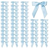 Satin Ribbon Bows for Gift Wrapping - 2.5 Inch Premade Bows with Twist Ties for Treat Bags, Birthday, Baby Shower, Wedding & Party Decorations - 50 Count (Blue)