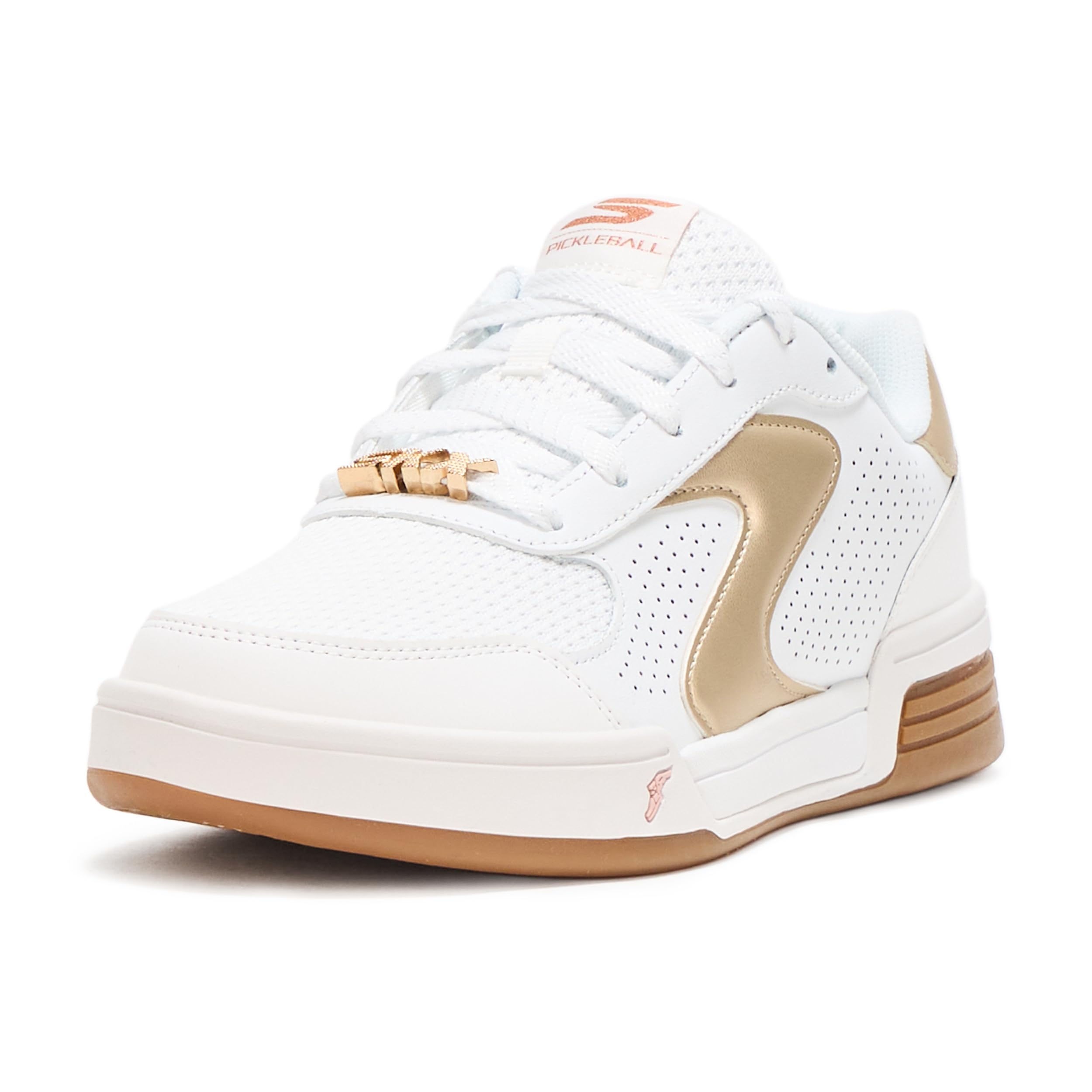 Skechers Women’s Viper Court Classic Pickleball Sneaker, White/Gold, 8.5