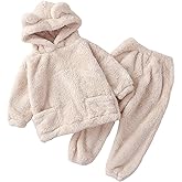 Arssm Girl Pants Sets Two Pieces Outfit Kids Bear Ear Fuzzy Fluffy Hoodie Sweatshirt with Fleece Sweatpants